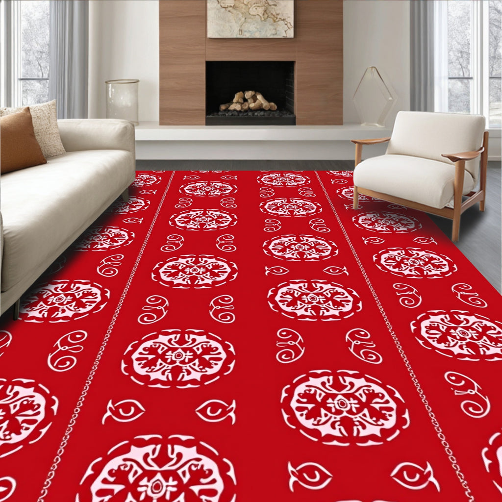 Red Oval Medallion Chains Rug