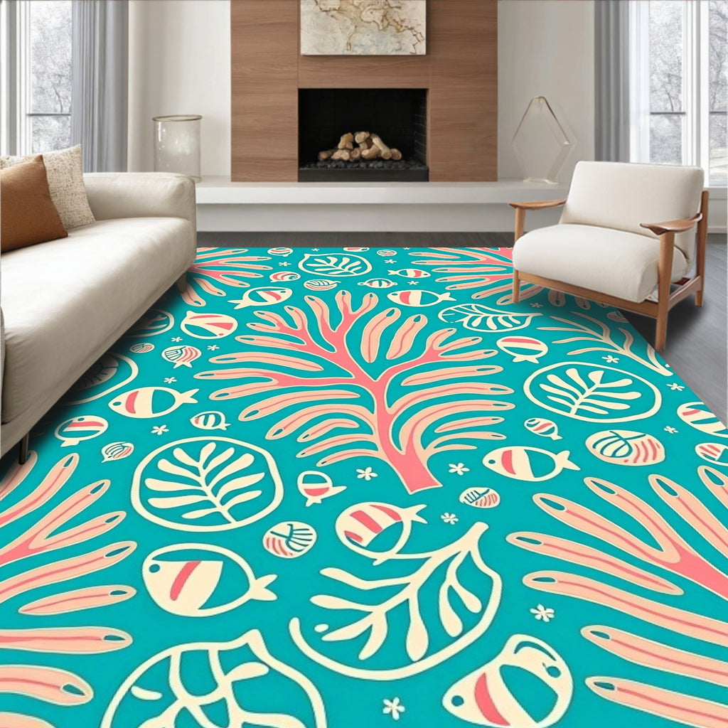 Coral Reef Fish And Foliage Rug