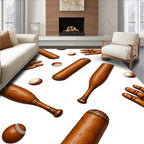 Brown Baseball Bats Mitts Balls Rug