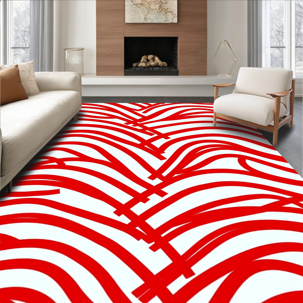 Bold Red Woven Curving Lines Rug