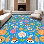 Retro Orange Floral Hearts Rabbits Rug