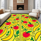 Bright Yellow Apples Bananas Floral Swirls Rug