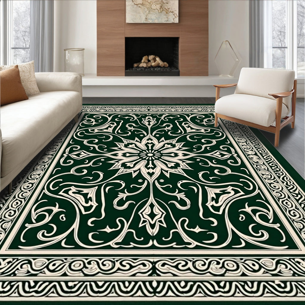 Emerald Bloom Floral Filigree Rug