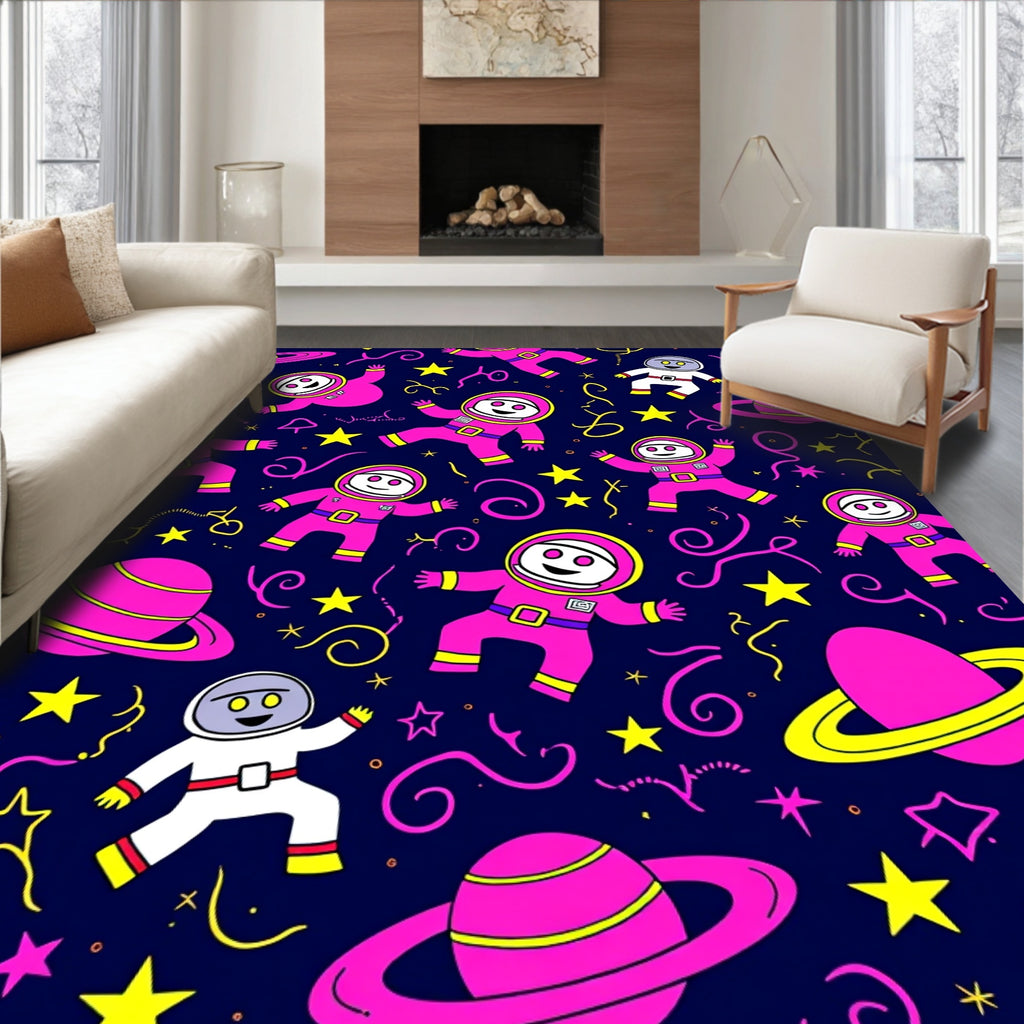 Pink Astronauts and Planets Galaxy Rug