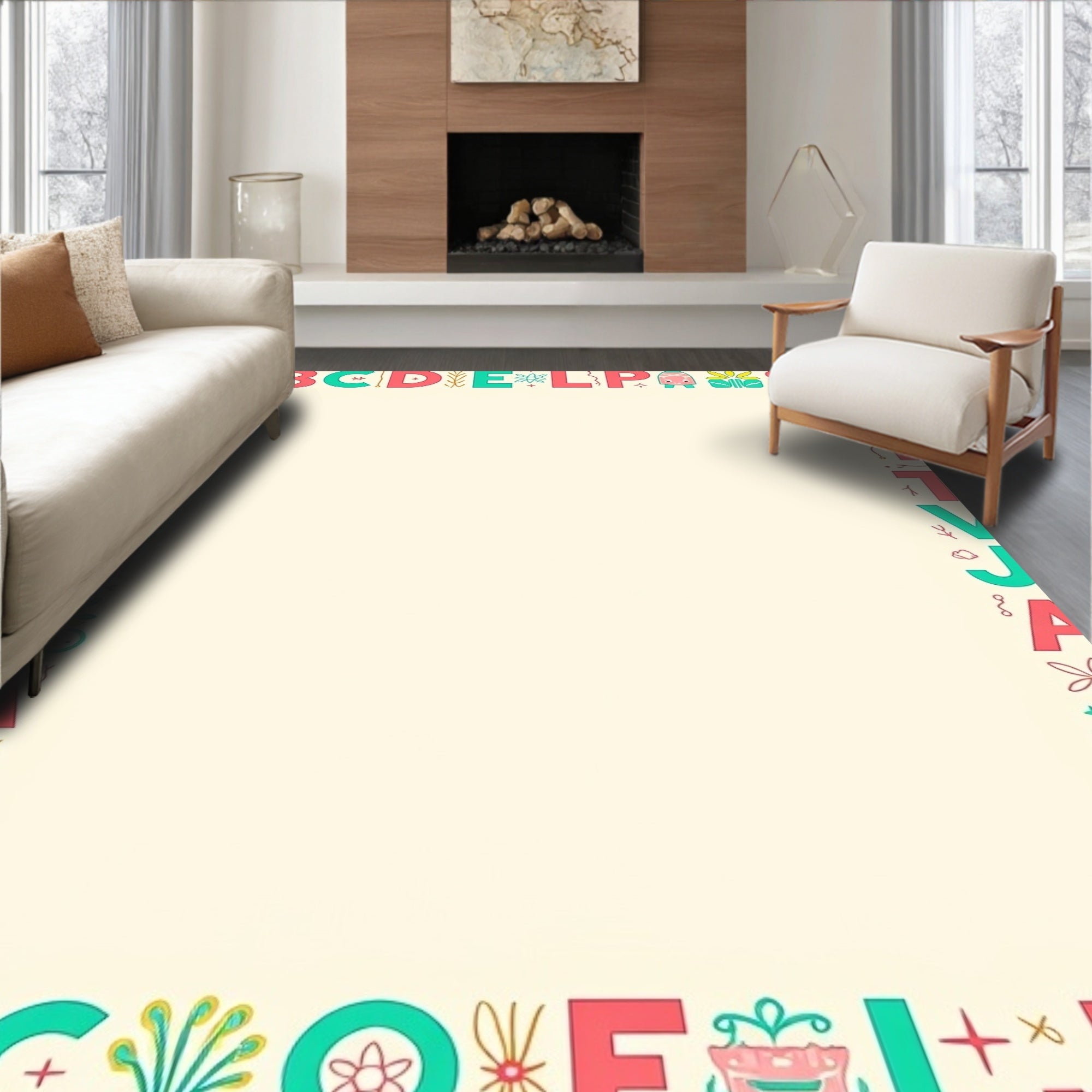Alphabet Border With Whimsical Accents Rug