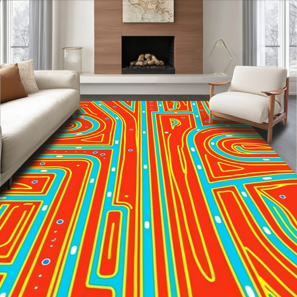 Orange Blue Yellow Abstract Maze Rug
