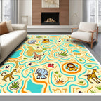 Whimsical Safari Animals Yellow Abstract Rug