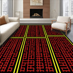 Bold Red Rectangular Grid Maze Rug