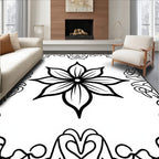 Bold Black Eight Petal Floral Inlay Rug