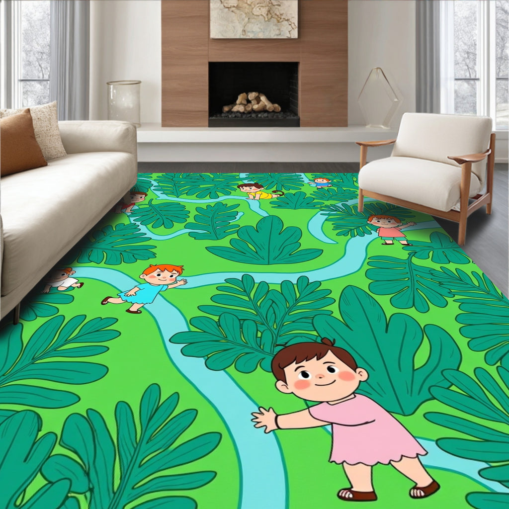 Children Playing In Lush Tropical Forest Rug