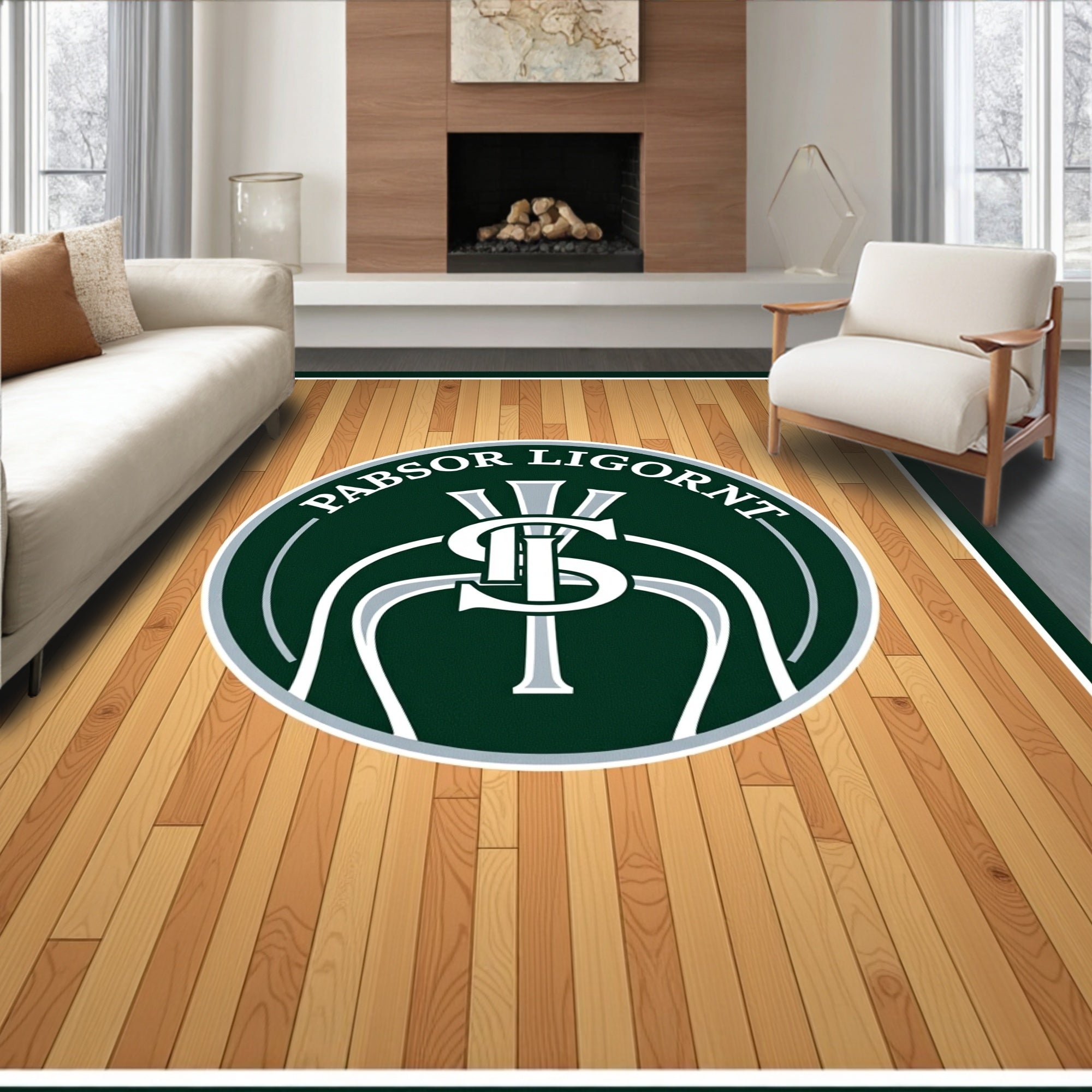 Green Emblem Wood Grain Rug