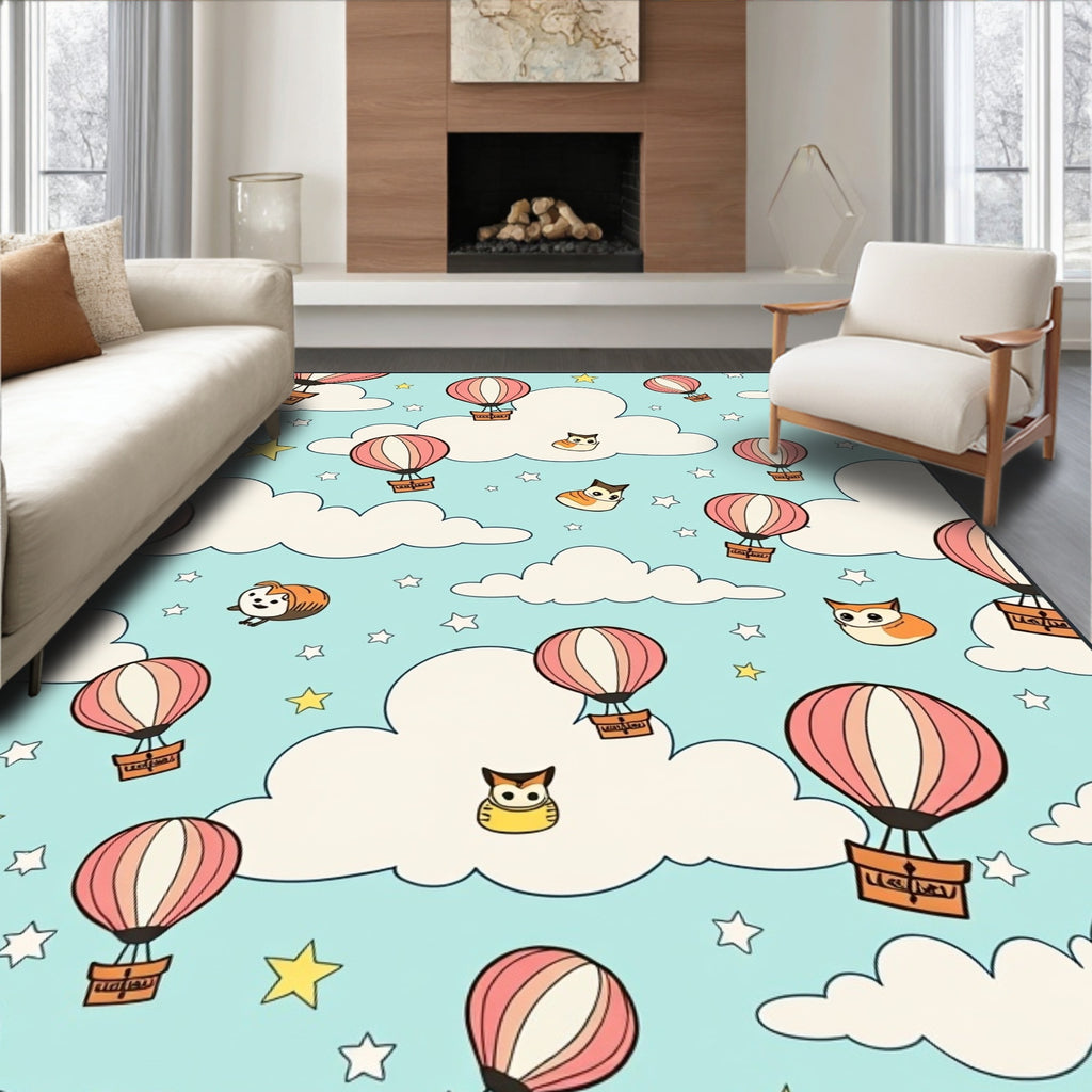 Whimsical Hot Air Balloons Sky Creatures Rug