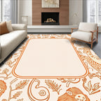 Whimsical Orange Animal Foliage Border Rug