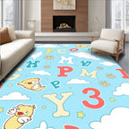 Whimsical Yellow Monster Alphabet Clouds Rug