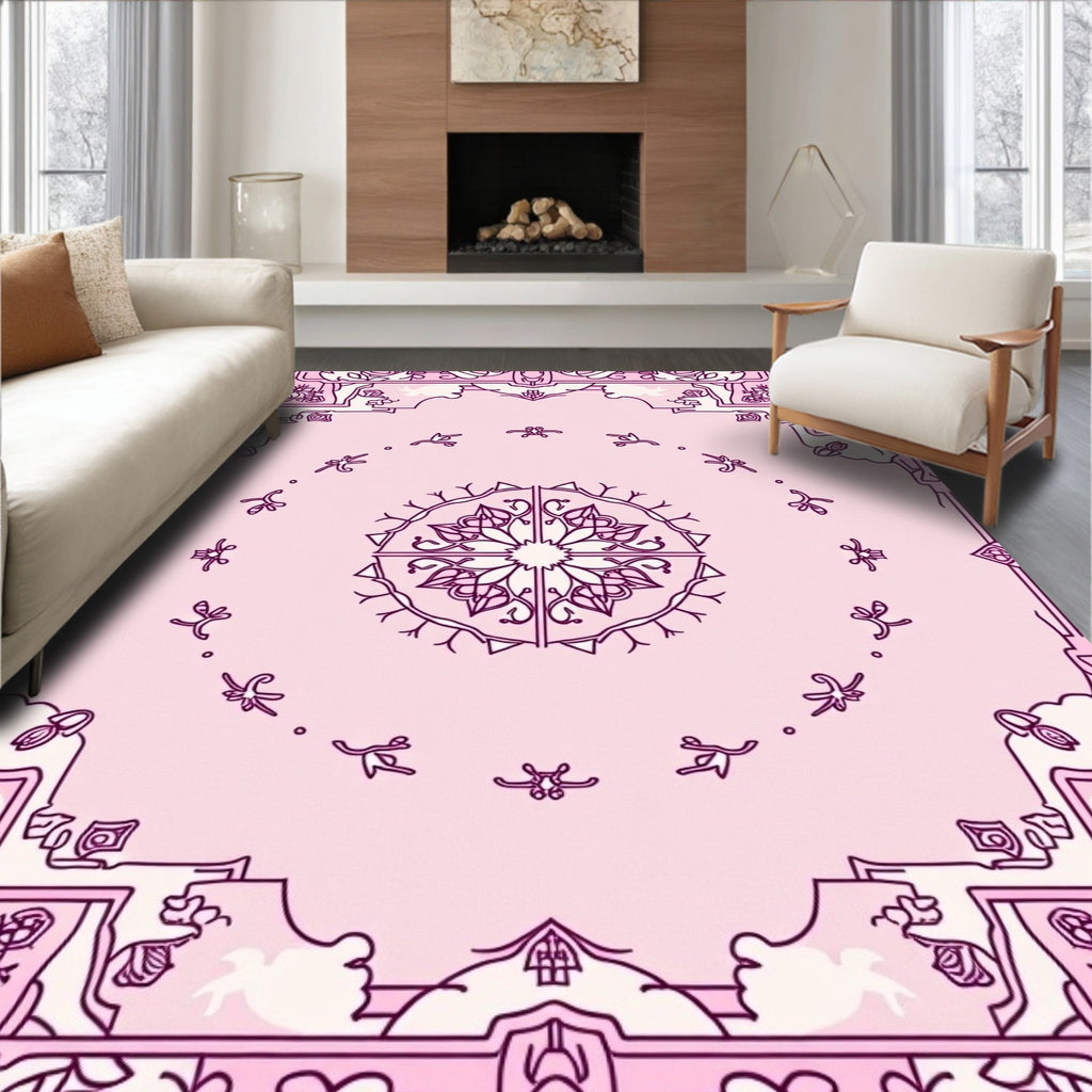 Pink Floral Medallion Bordered Rug