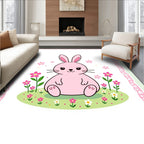 Pink Bunny With Flowers On Grass Rug