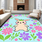 Cute Bunny Surrounded By Spring Flowers Rug