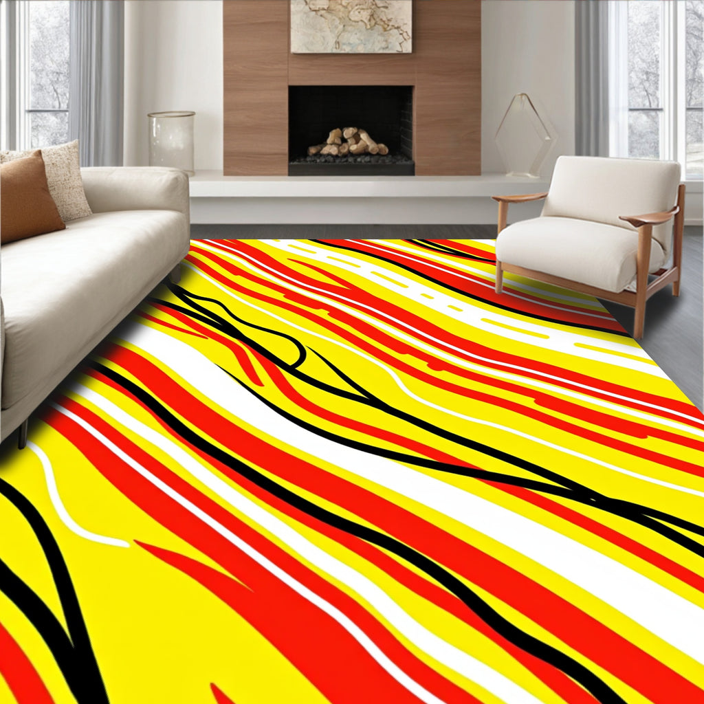 Vibrant Red Yellow Wave Stripe Rug