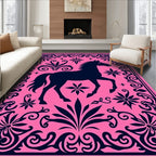 Hot Pink Navy Horse Floral Border Rug