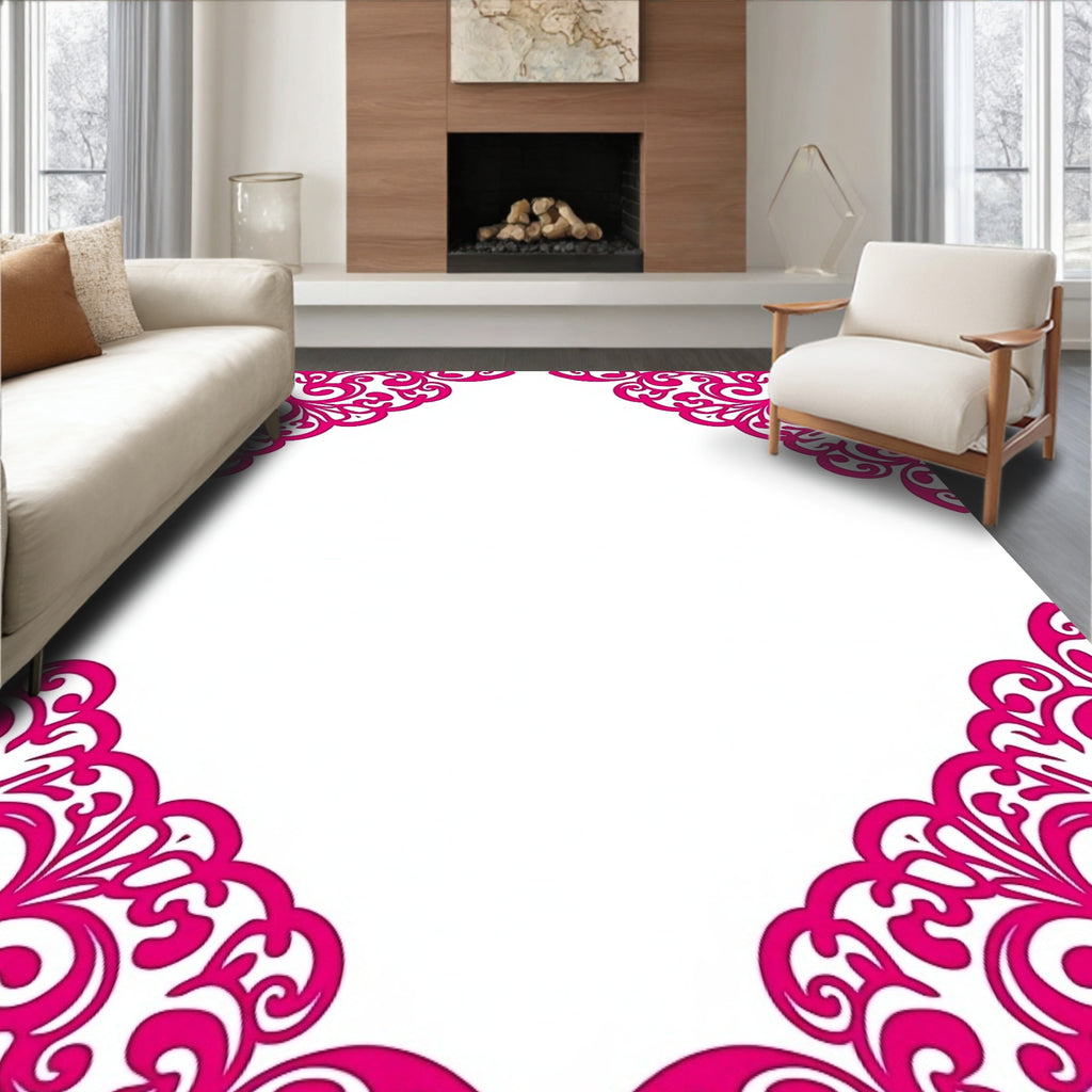 Fuchsia Filigree Scroll Corners Rug