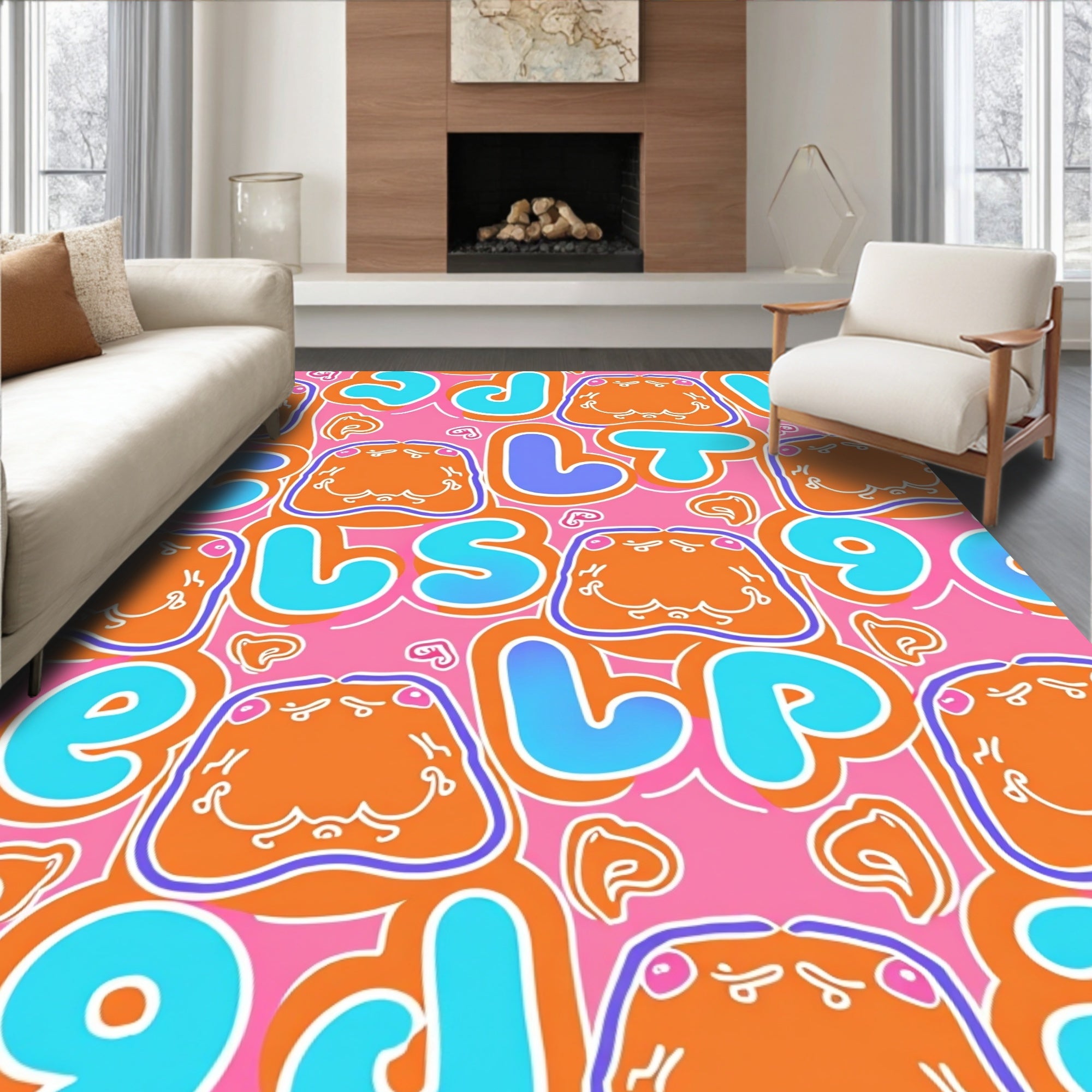 Graffiti Bold Orange Jellies Rug