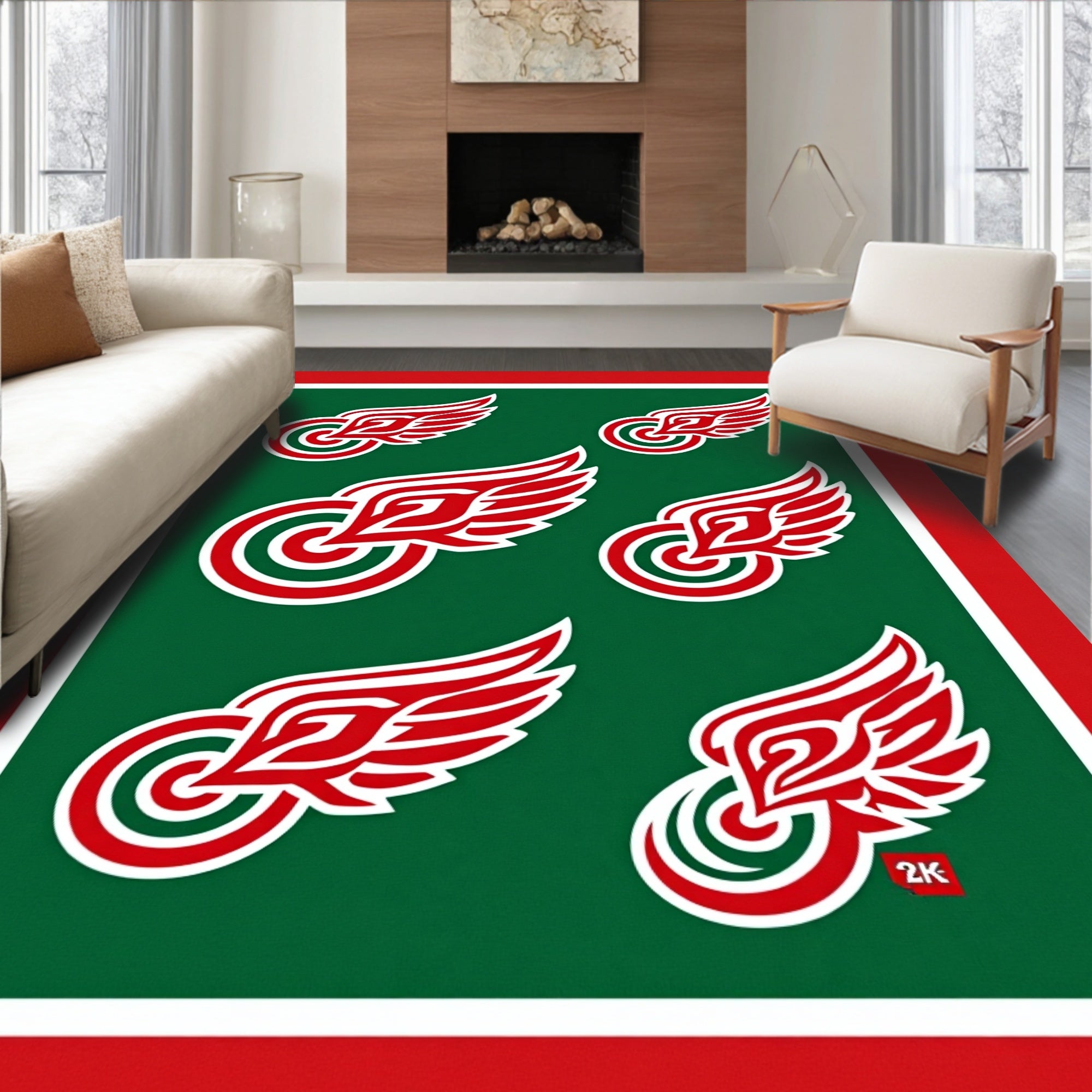 Red Winged Circle Collage Rug