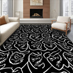 Abstract Face Line Art Black Rug
