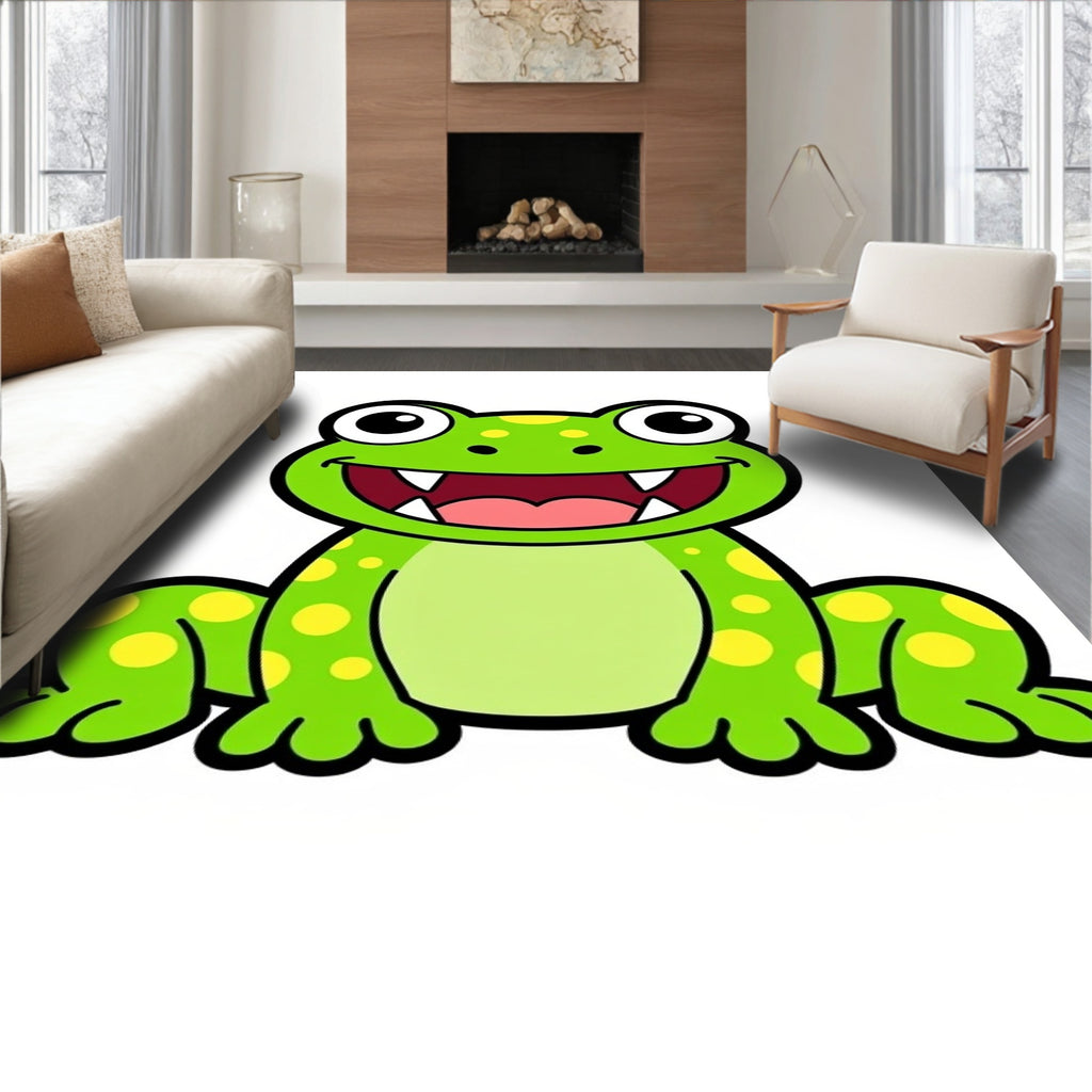 Whimsical Green Frog Polka Dot Rug