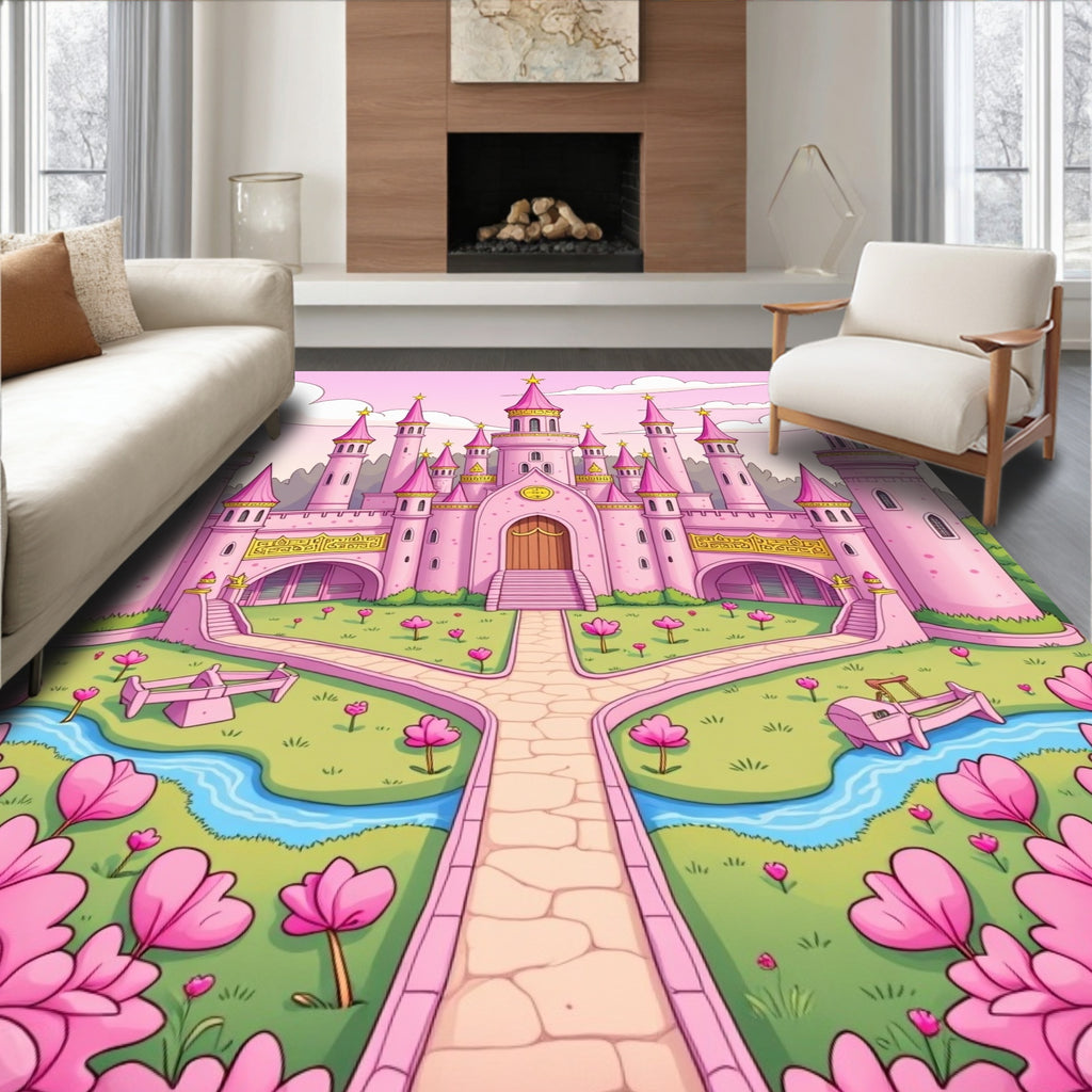 Dreamy Pink Castle Garden Pathway Rug