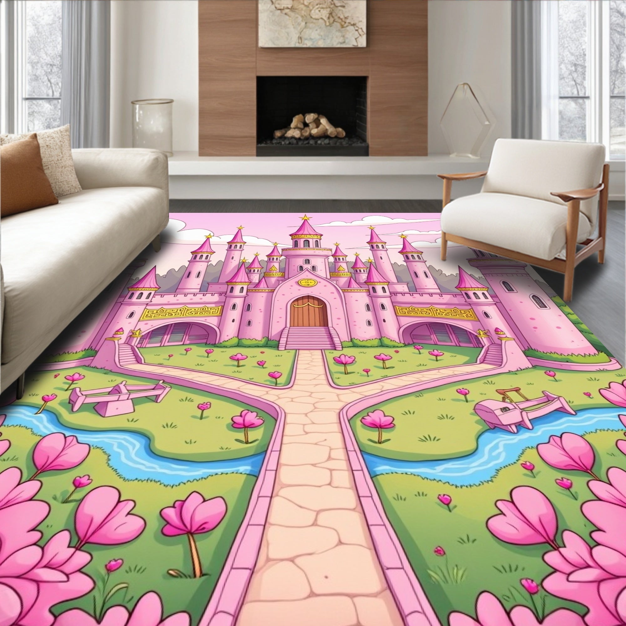 Dreamy Pink Castle Garden Pathway Rug