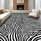 Abstract Wavy Black White Lines Rug
