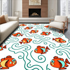 Orange Fish In Teal Swirls Rug