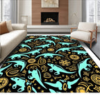 Teal Dinosaur Whimsical Yellow Ornate Rug