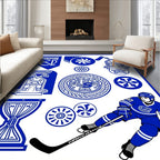 Bold Royal Blue Hockey Emblem Collection Rug