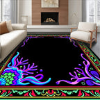 Vibrant Neon Ocean Flora Frame Rug