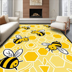 Happy Yellow Bee Honeycomb Collage Rug