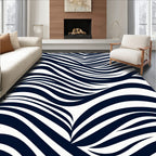 Navy White Wavy Stripe Abstract Rug
