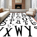 Black White Alphabet Collage Whimsy Rug