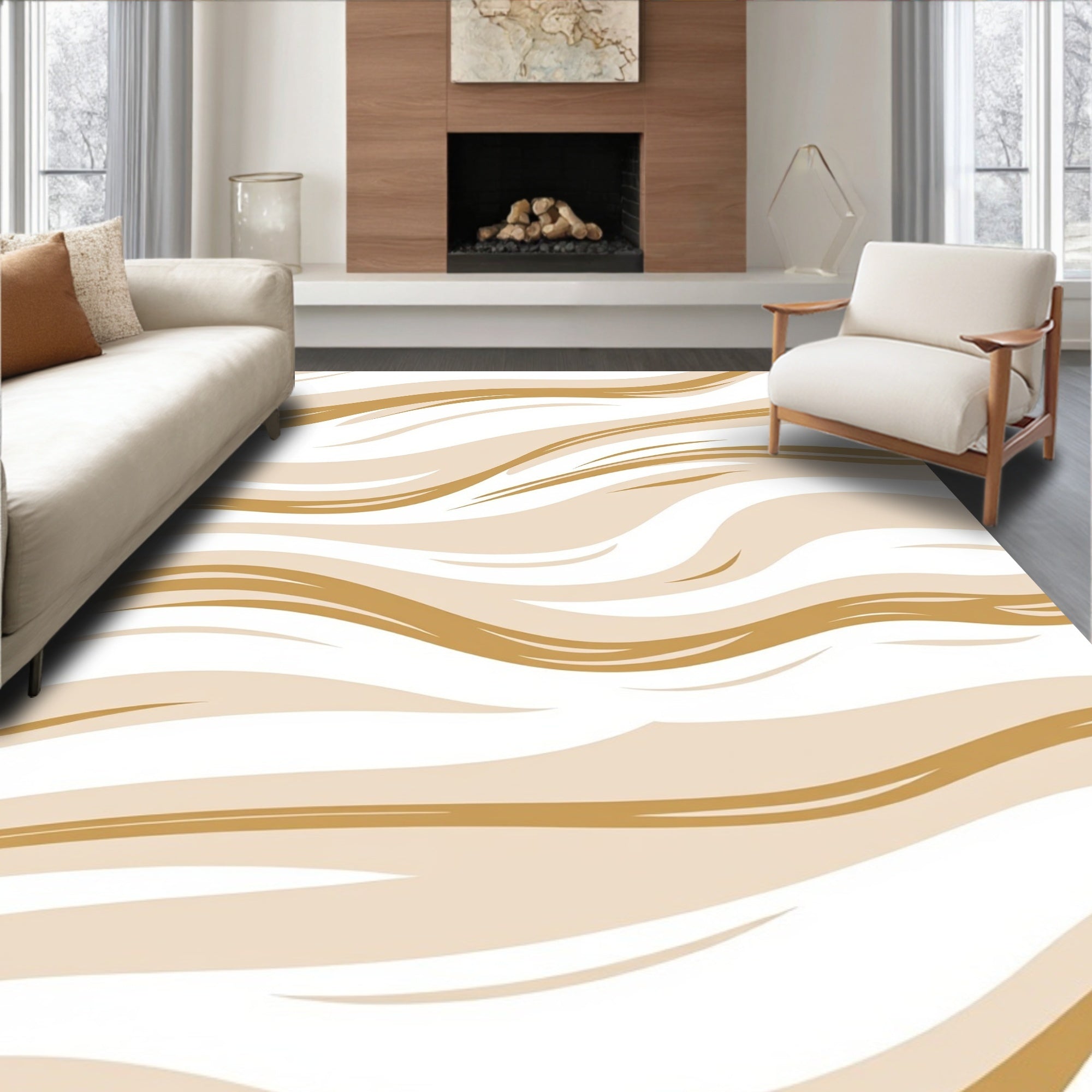 Sandy Beige Abstract Swirl Rug