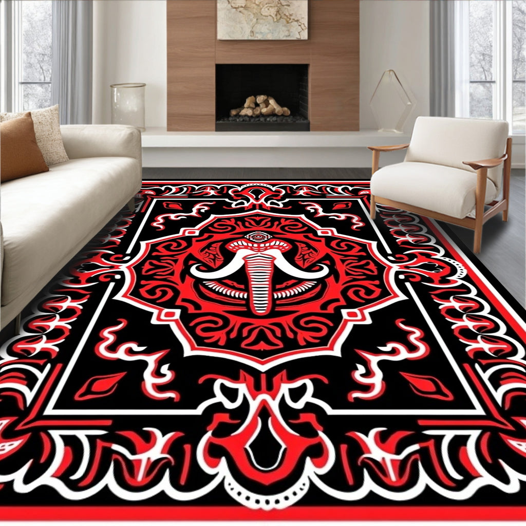 Bold Red Tribal Elephant Face Rug