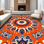 Vibrant Orange Navy Floral Medallion Rug