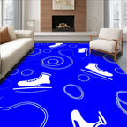White Ice Skates Royal Blue Swirls Rug
