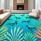 Aqua Turtles Coral Underwater Scene Rug