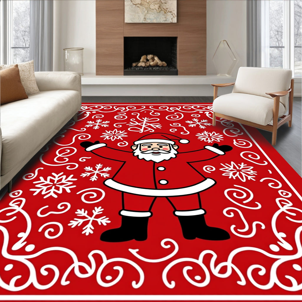 Festive Red Santa Snowflake Swirls Rug