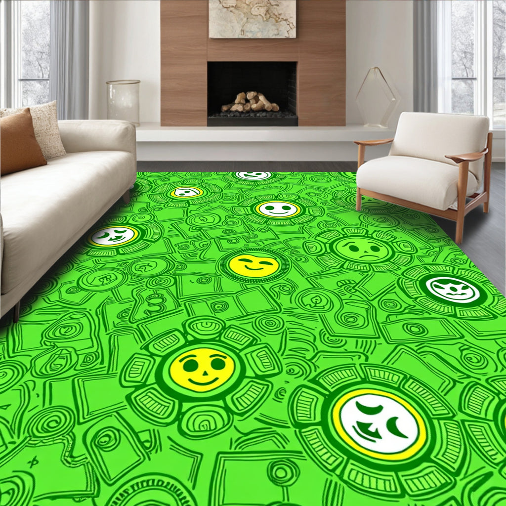 Vibrant Lime Smiley Face Collage Rug