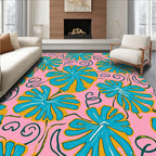 Tropical Pink Teal Leaf Swirl Rug