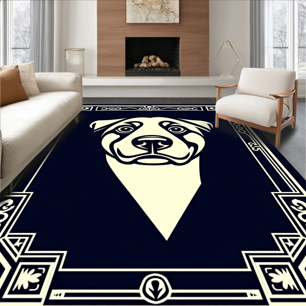 Art Deco Cream Dog Portrait Rug
