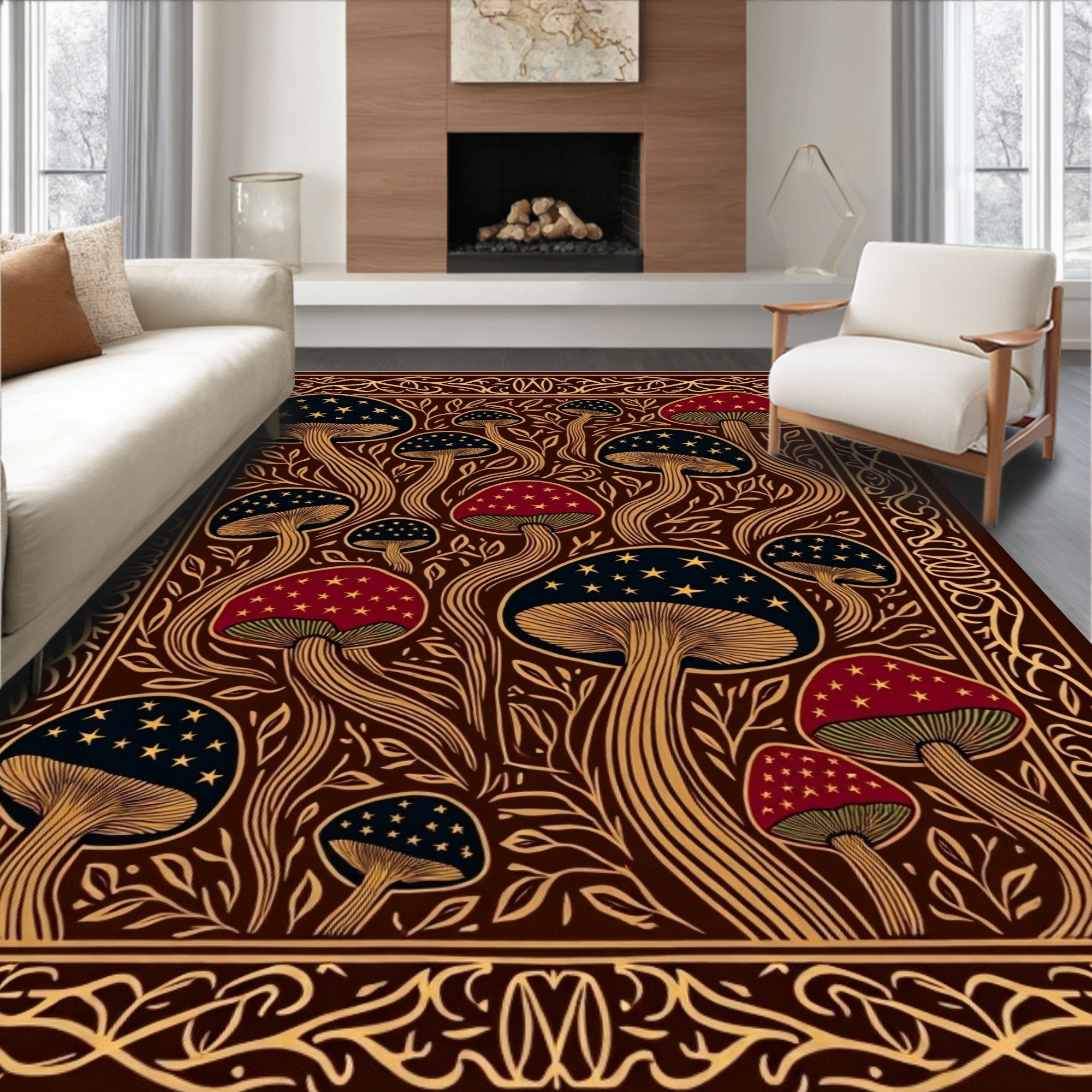Whimsical Mushroom Starry Night Garden Rug