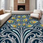 Vivid Teal Orange Peacock Feather Flourish Rug
