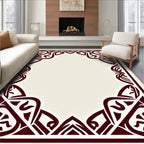 Deep Red Interlocking Geometric Frame Rug